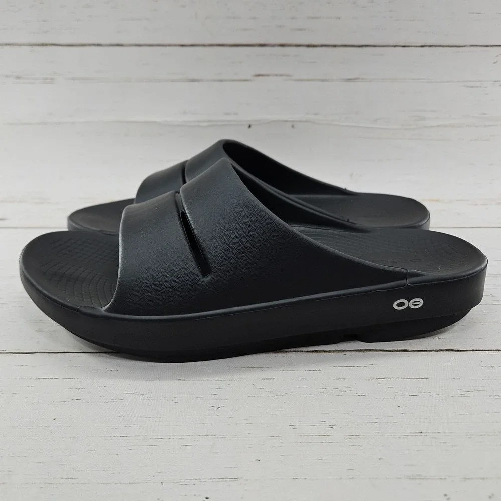 Oofos OOahh Mens‎ Size 10 Black  Recovery Summer Slide Sandals Arch Support